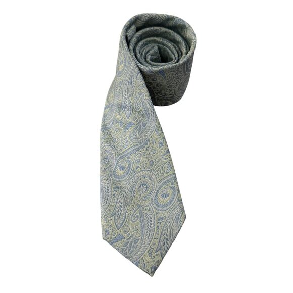 Jos A Bank Reserve Mens 100% Silk Necktie Paisley Blue/Green - Picture 1 of 7